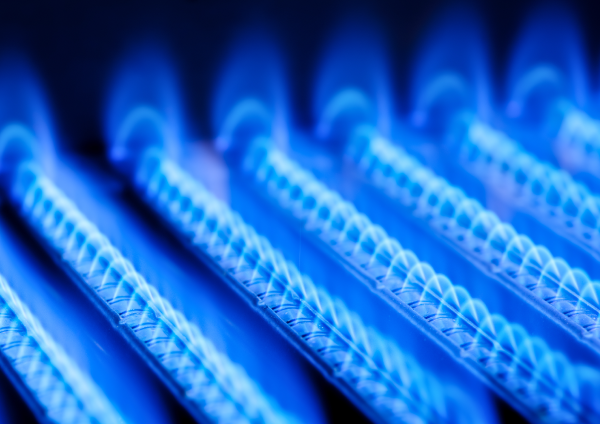 Small blue flames in a gas furnace.