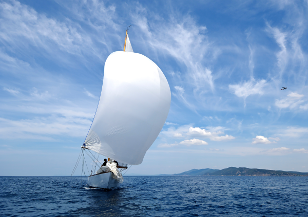 A sailboat at sea.