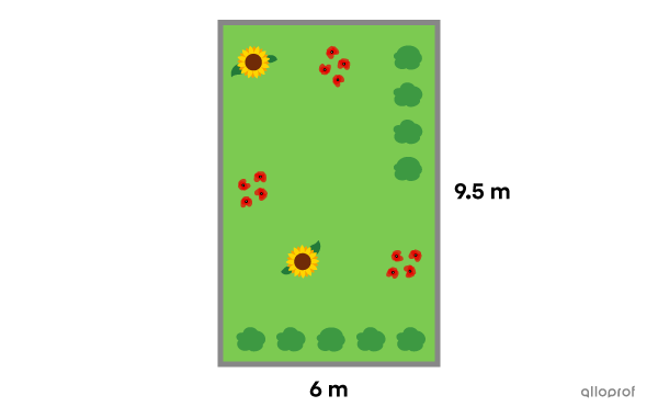 The perimeter of a rectangular garden with a height of 9.5 m and a base of 6 m is sought.