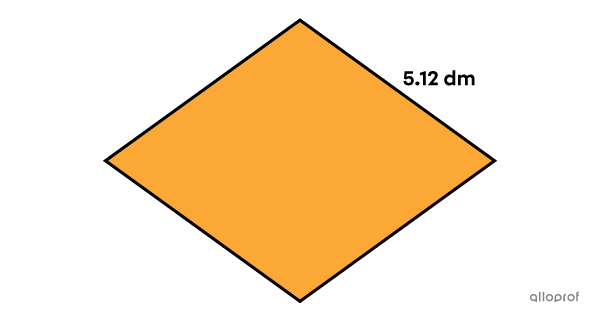 The perimeter of a rhombus with sides measuring 5.12 dm is sought.