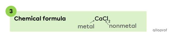 Step 3: Determining the chemical formula CaCl2.