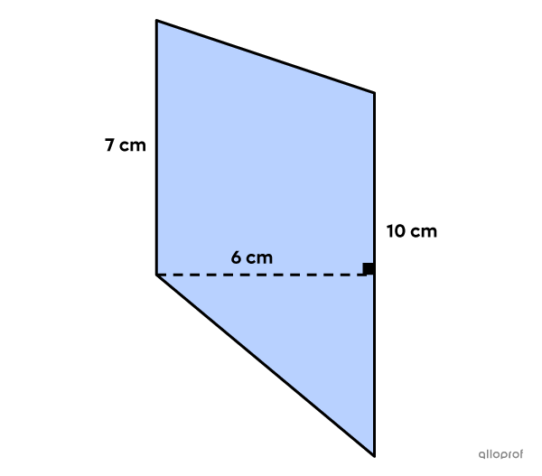 The area of a trapezoid  with given dimensions is sought.