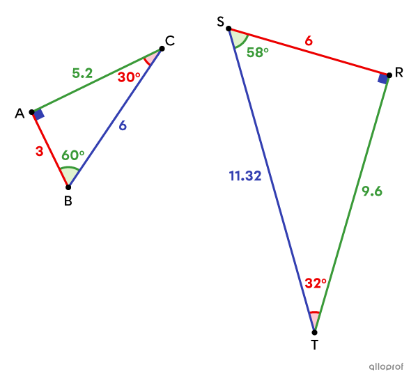 Two random triangles with corresponding angles and sides.