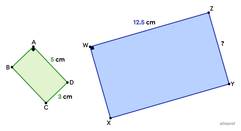 Two similar rectangles with corresponding angles and sides.