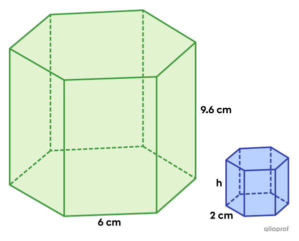 Two similar right hexagonal-based prisms.