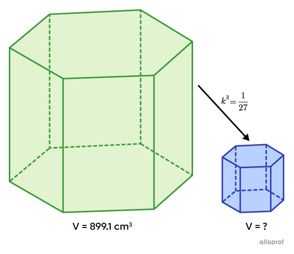 Two similar right hexagonal-based prisms.