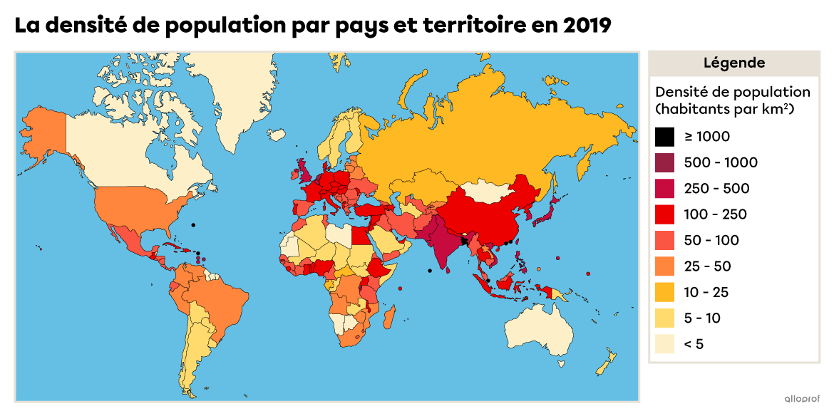 La densité de population dans le monde.