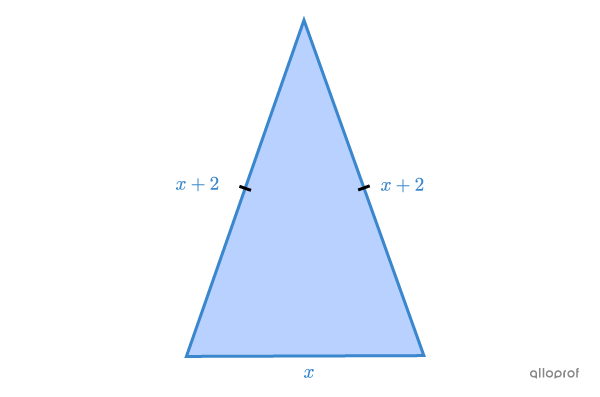 The side measurements of an isosceles triangle are sought.