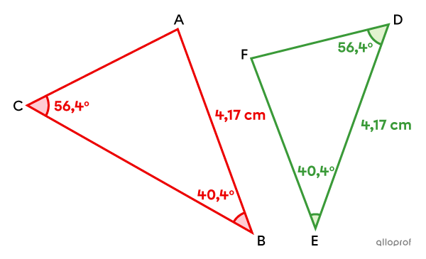 Les 2 triangles ne respectent pas la condition minimale ACA, ils ne sont donc pas isométriques.