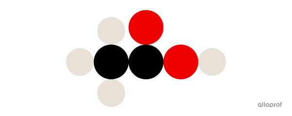 A molecule of acetic acid (CH3COOH) is represented using Dalton's atomic model.