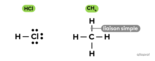 Des molécules effectuant une ou plusieurs liaisons simples.