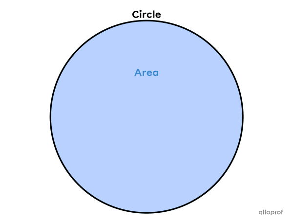 The area refers to the closed region inside the circle.