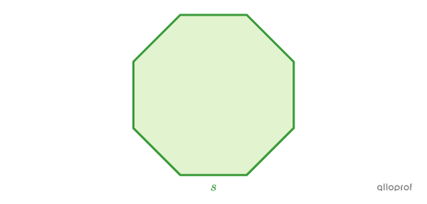 The side measurement of an octagon is sought.