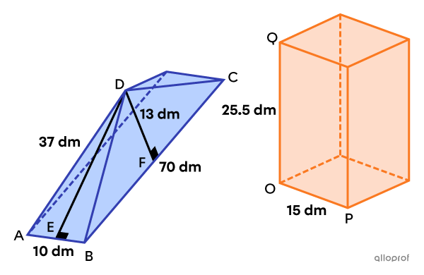 A pyramid and a prism with the same area.