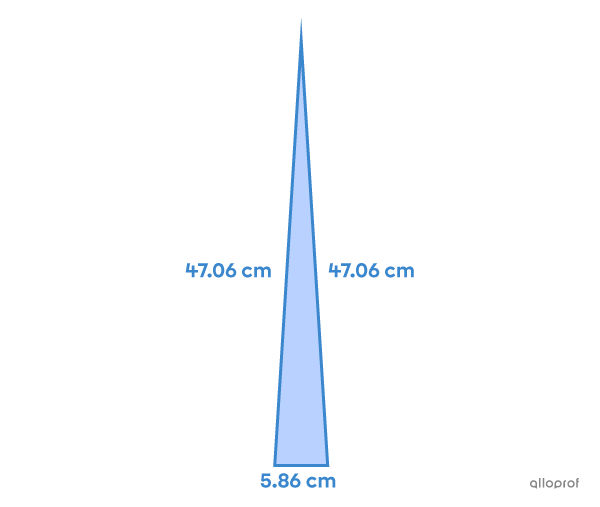 Isosceles triangle with its side measurements.