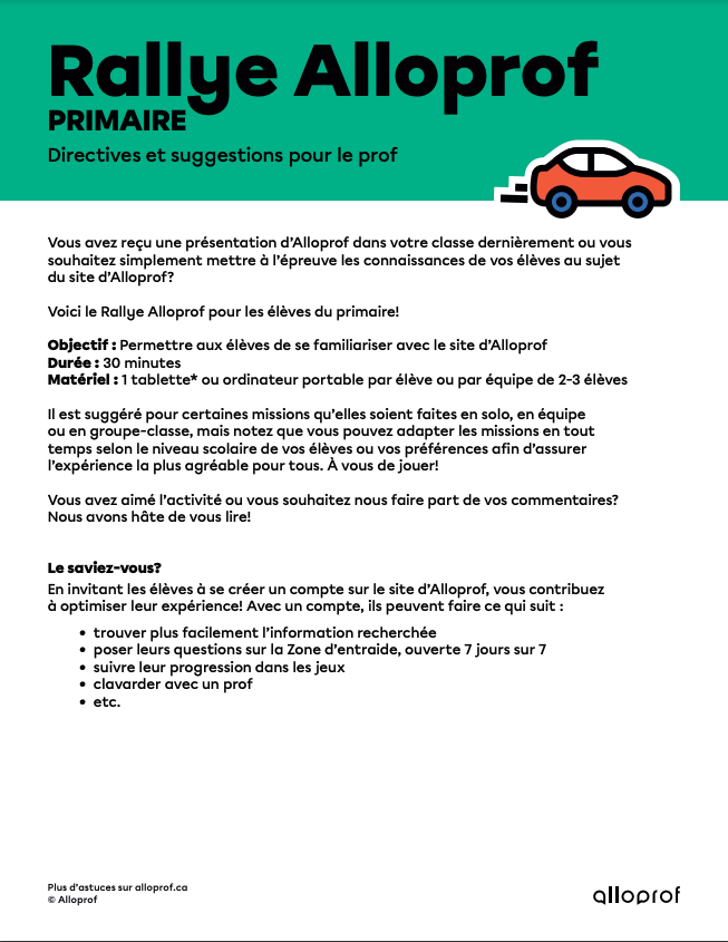 Rallye Alloprof pour le primaire