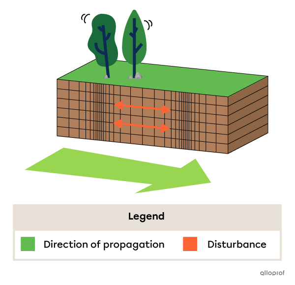 Propagation of compression waves (P-waves) with deformation of the lithosphere parallel to the direction of the waves