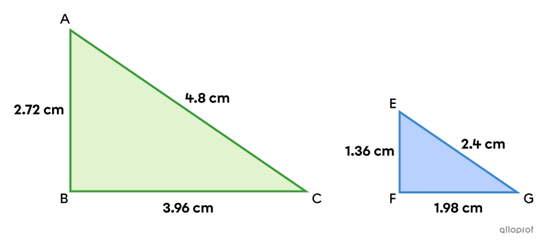 Triangle ABC is similar to triangle EFG because their corresponding sides are proportional.