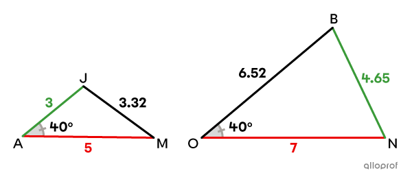 The 2 triangles do not respect the minimum condition SAS, so they are not similar.