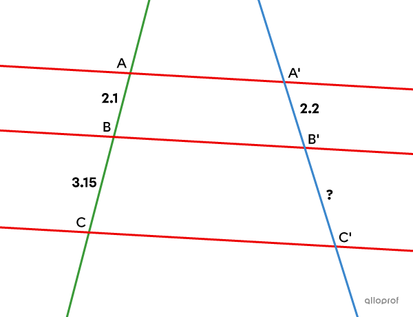 Application of the generalized Thales’ theorem: a missing measure is sought.