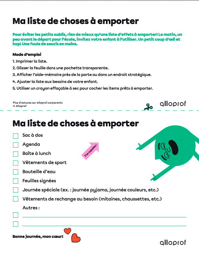 Ma liste de choses à emporter à l’école