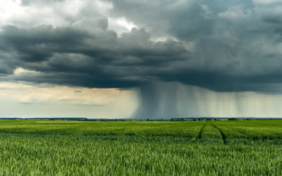 A landscape with clouds and rain.