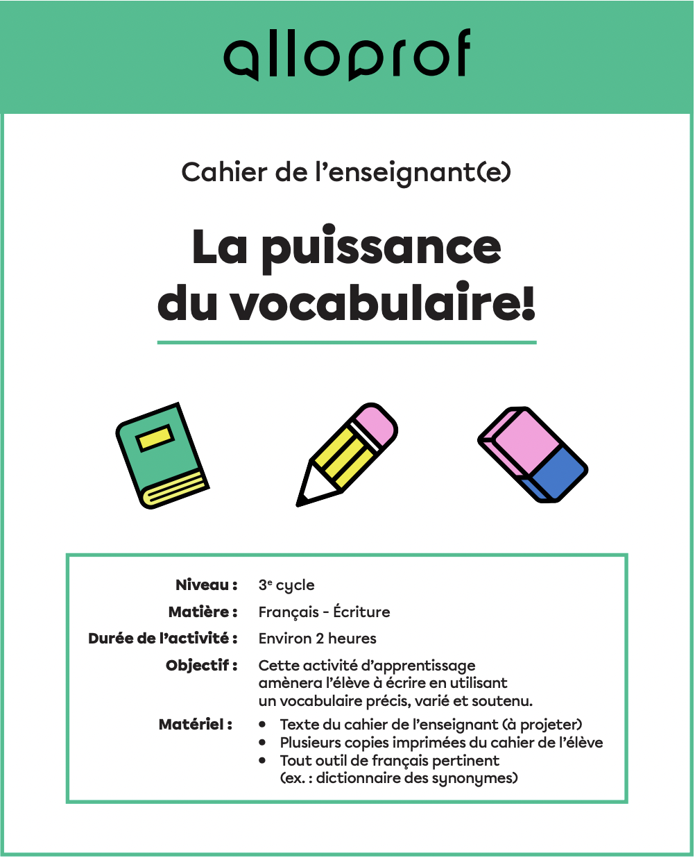La puissance du vocabulaire - Cahier enseignant