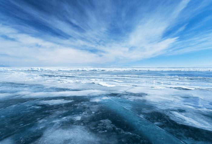 A frozen lake.