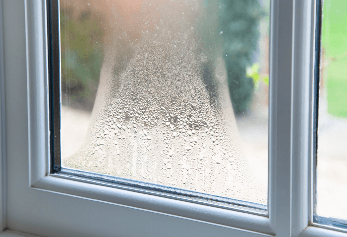 Fog formed on a cold window.