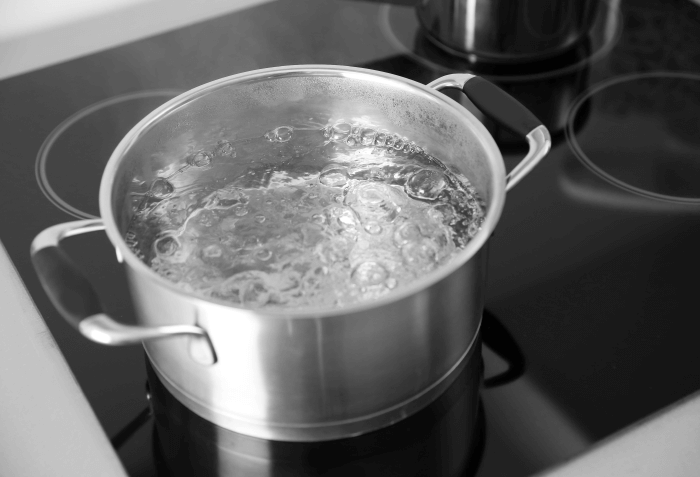 Boiling water in a pot.