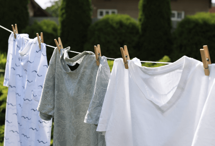 Clothes drying on a clothesline.