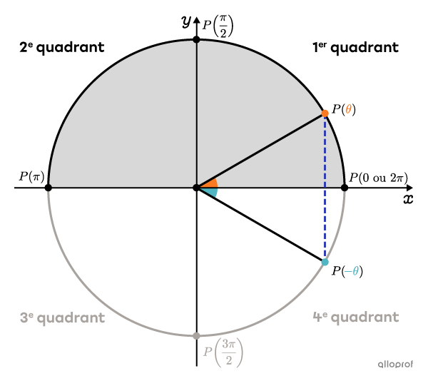 Deux angles quelconques qui possèdent la même abscisse dans le cercle trigonométrique.