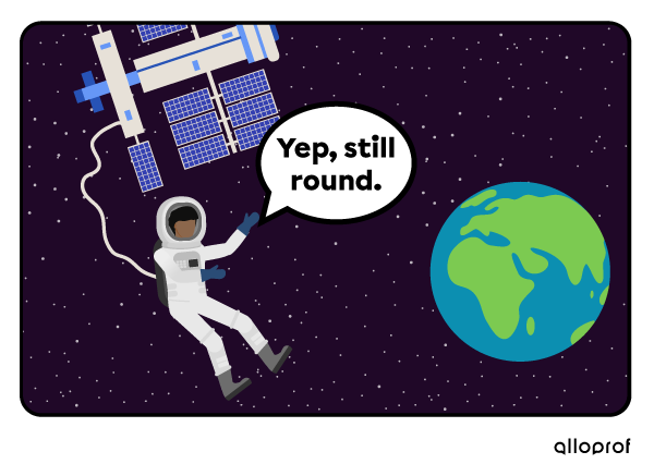 Astronaut checking if earth is still round.