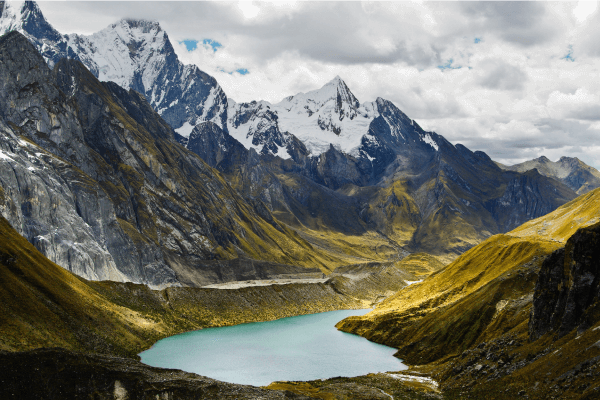 Photograph of the Huayhuash mountain range in Peru.