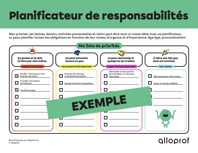 Je planifie mes responsabilités - Exemple.