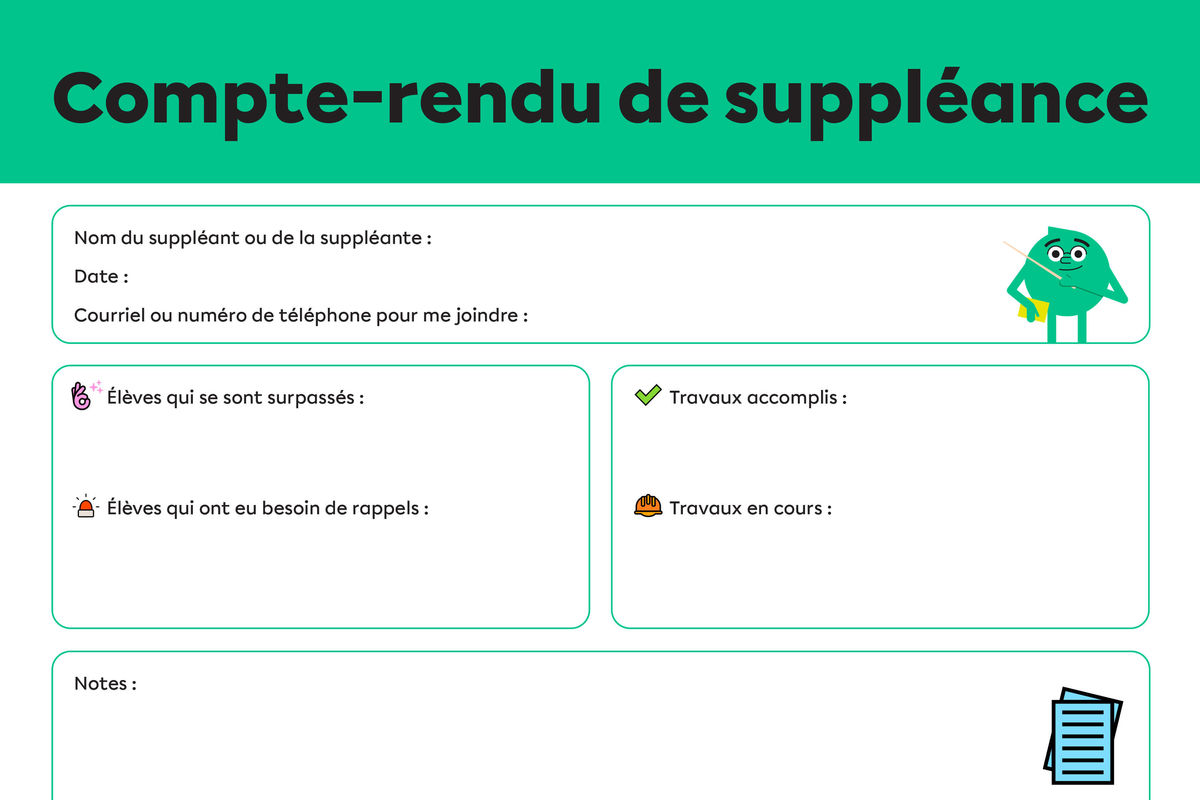 Modèle de compte-rendu de suppléance à imprimer.