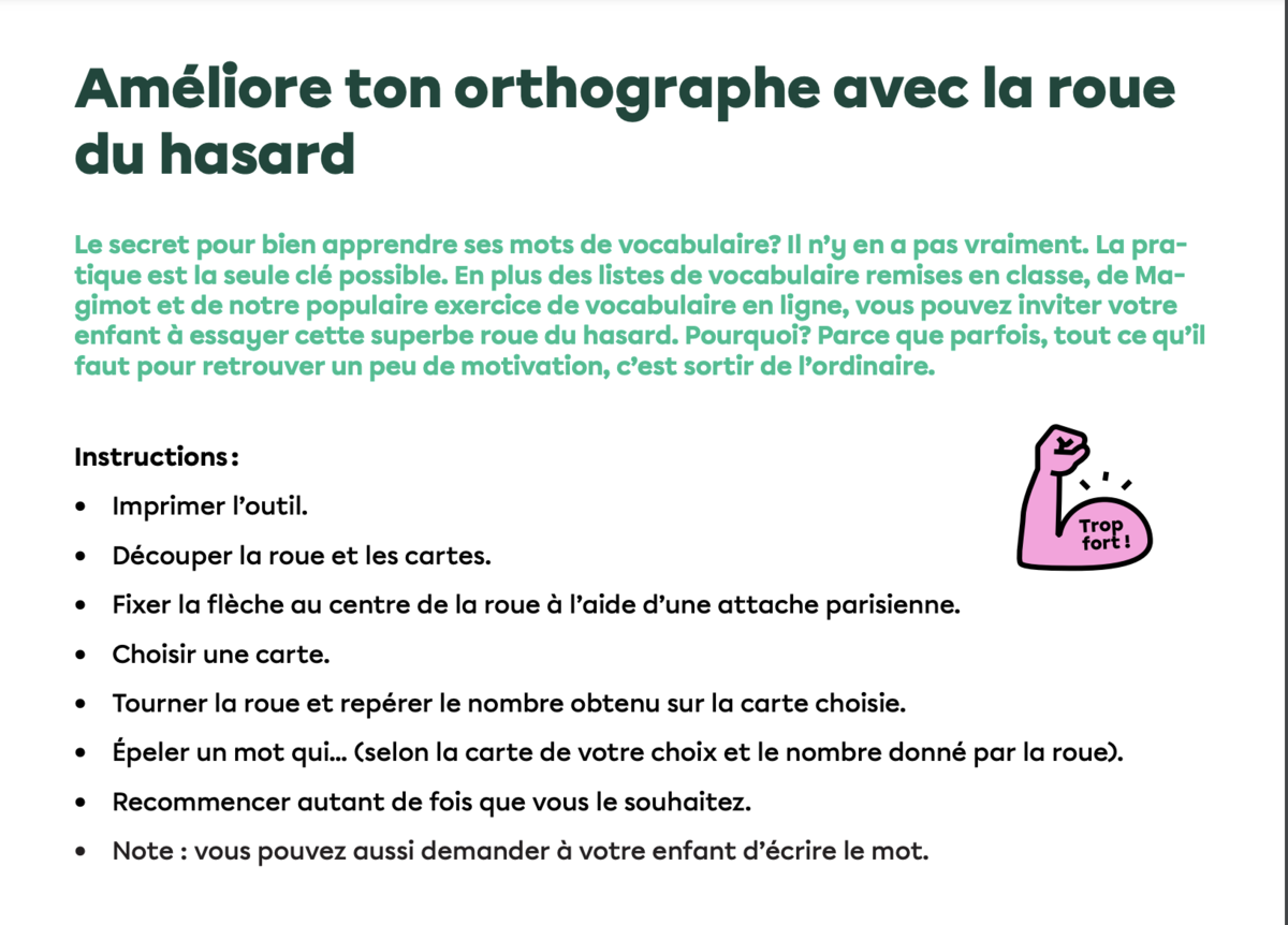 Améliore ton orthographe avec la roue du hasard.