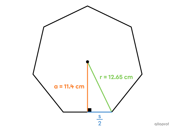 The measurements of a regular heptagon represented by a right triangle.