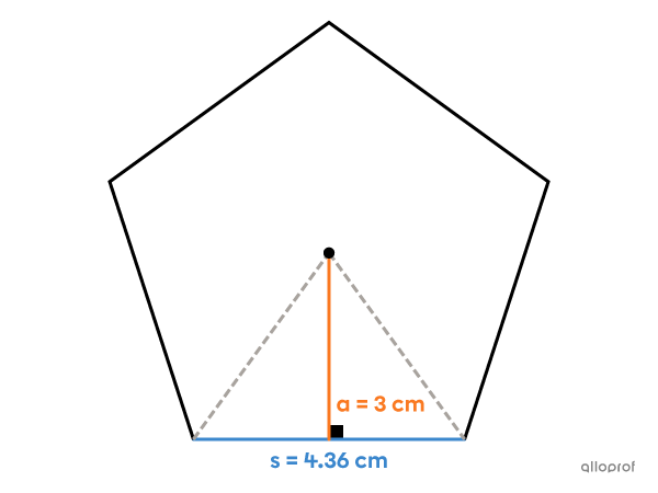 A regular pentagon whose apothem and side measurements are known.