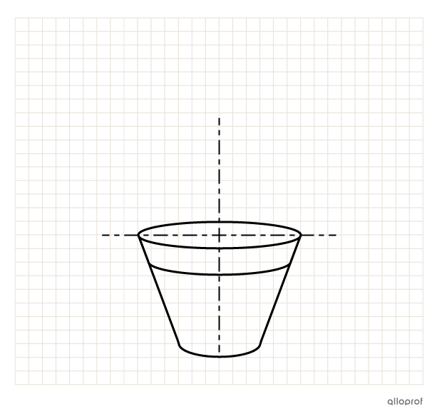 Drawing two oblique lines to represent the sides of the flowerpot.