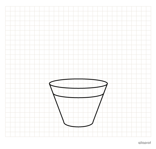 A drawing of a flowerpot based on geometric lines.