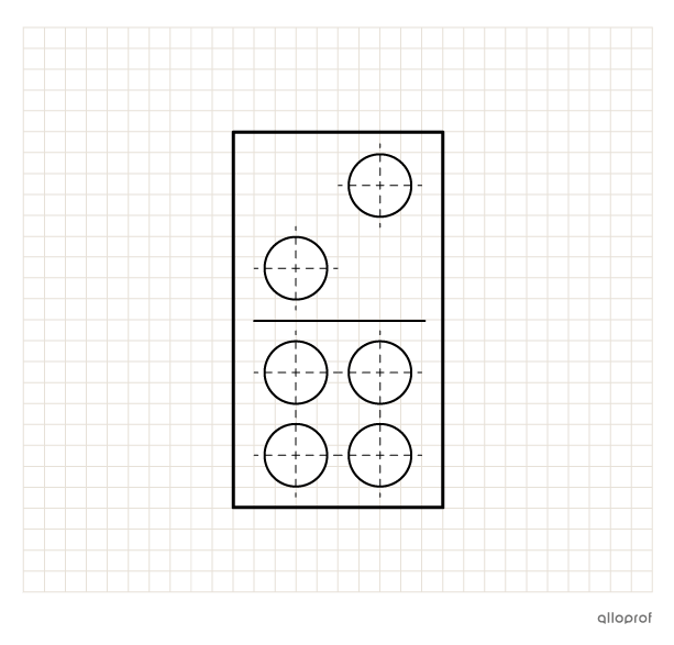 Technical drawing of a domino using geometric lines.