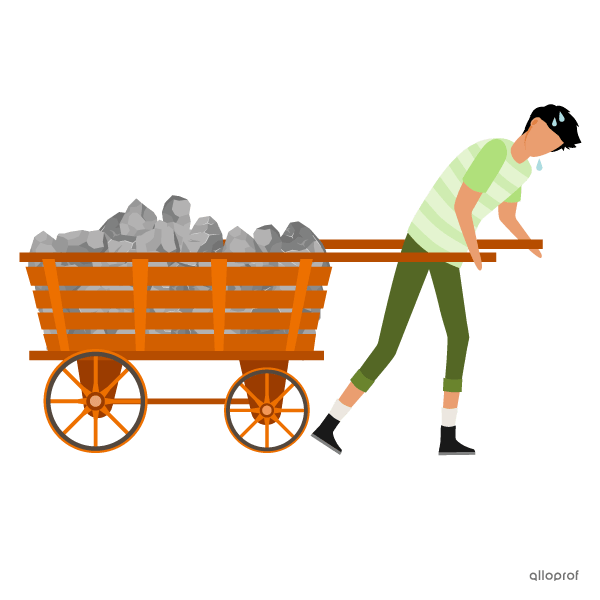 A person pulling a heavy trolley. 
