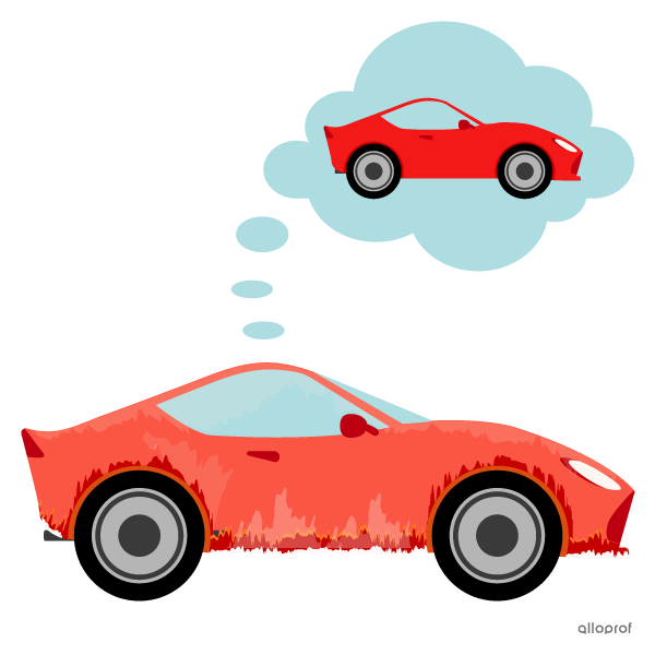 A representation of an old car dreaming of its “young” days. 