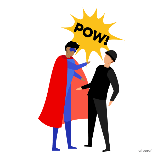 Comic representation of superheroes fighting.