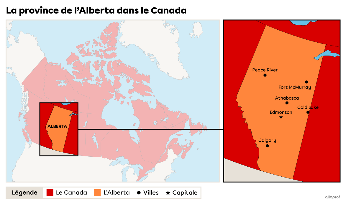 Carte de la province d’Alberta dans le Canada.