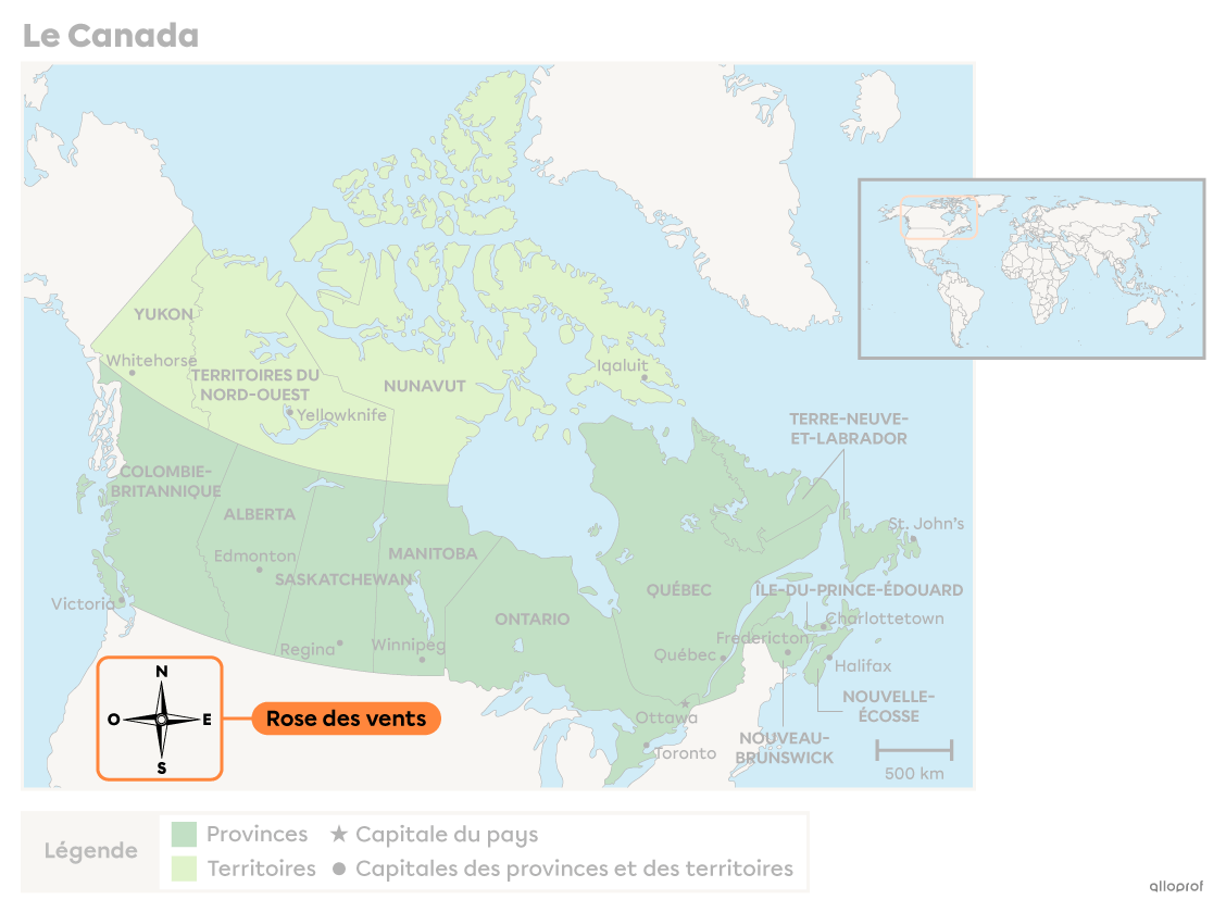La rose des vents sur une carte. 