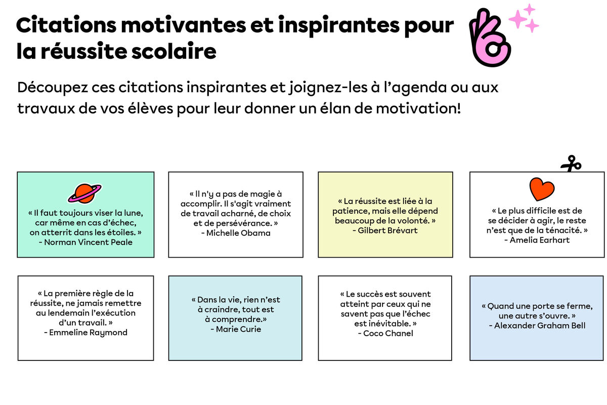 Citations motivantes et inspirantes pour la réussite scolaire.