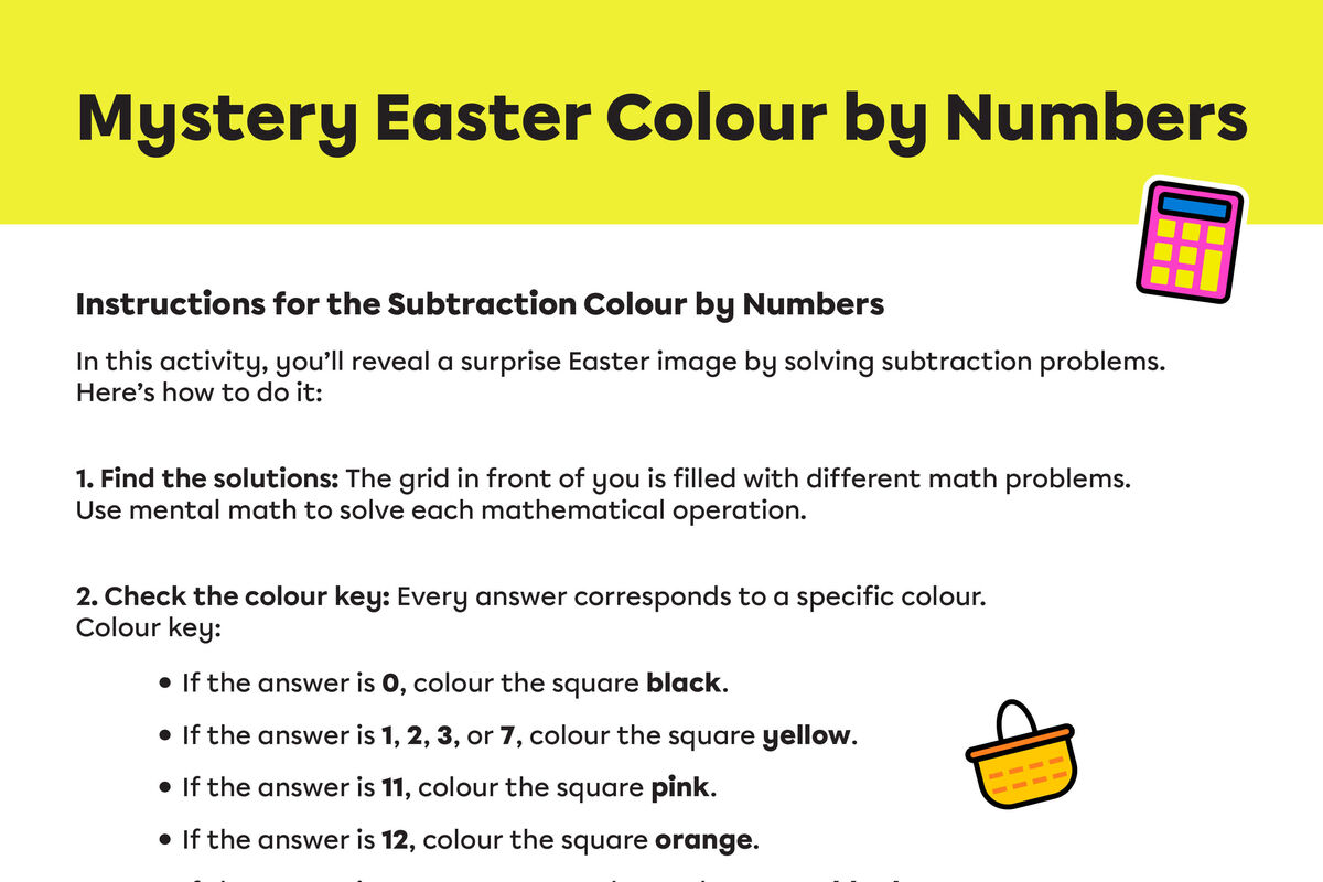 Subtraction Colour by Numbers.
