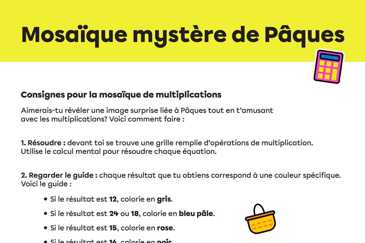 Mosaïques d’opérations mathématiques de Pâques - Multiplications.